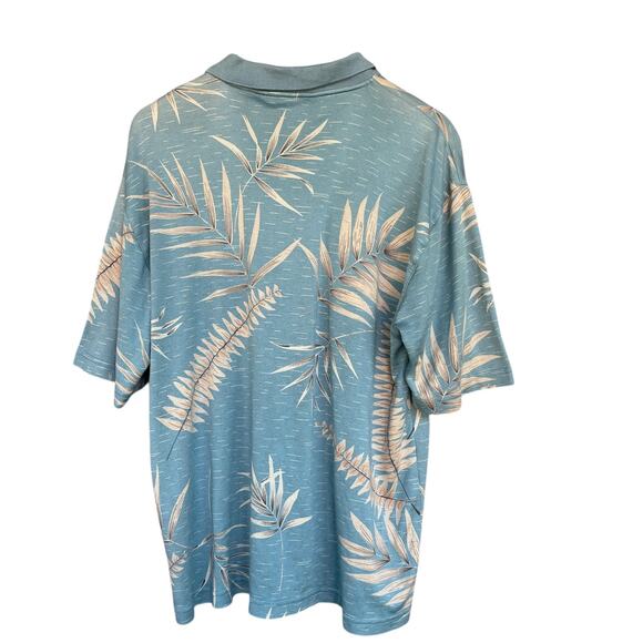 Tori Richards Polo Shirt Mens Silk Medium Blue Palm Hawaiian Floral Tropical - Picture 2 of 8